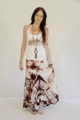 Tie Dye Long Layered Ruched Skirt Julia Brown