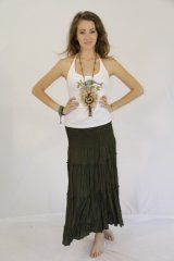 Coloured Four Layered Long Skirt Olive
