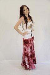 Tie Dye Long Layered Ruched Skirt Julia Red