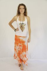Tie Dye Long Layered Ruched Skirt Julia Orange